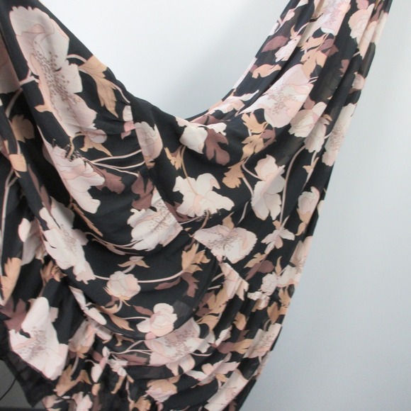 Fate Maxi Dress M Black Pink Floral Ruffle Sleeveless Cross Back Luxury Chic 544 - Picture 10 of 14